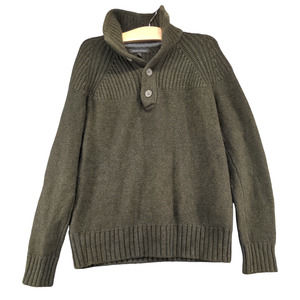 Banana Republic Men's Henley Knit Sweater Green Medium Long Sleeve Wool Blend
